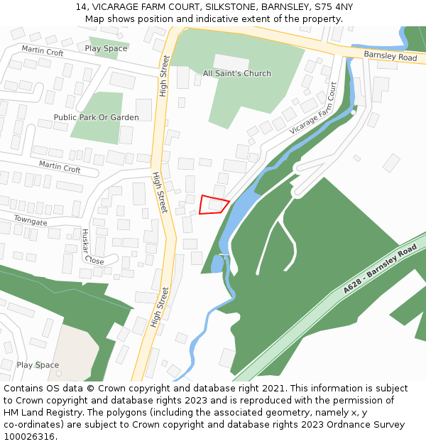 14, VICARAGE FARM COURT, SILKSTONE, BARNSLEY, S75 4NY: Location map and indicative extent of plot