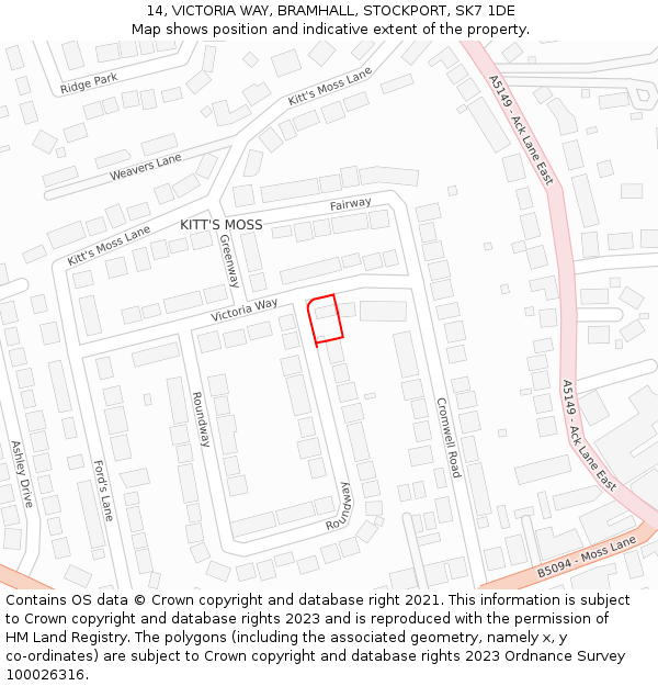 14, VICTORIA WAY, BRAMHALL, STOCKPORT, SK7 1DE: Location map and indicative extent of plot