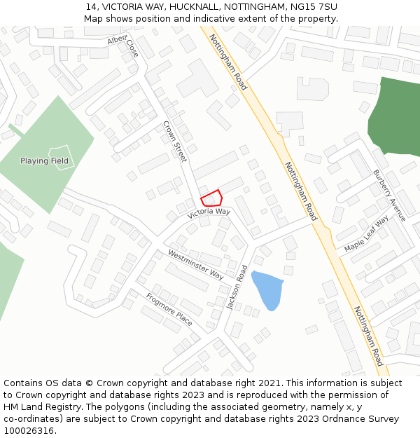 14, VICTORIA WAY, HUCKNALL, NOTTINGHAM, NG15 7SU: Location map and indicative extent of plot