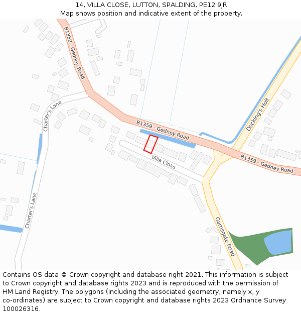 14, VILLA CLOSE, LUTTON, SPALDING, PE12 9JR: Location map and indicative extent of plot