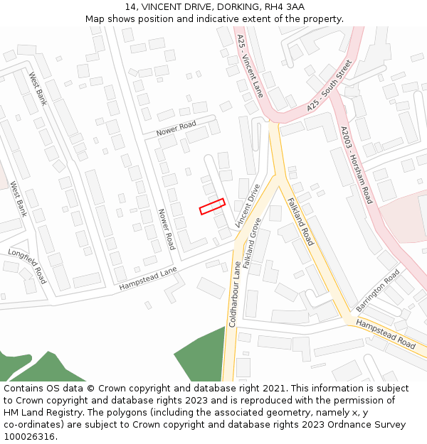 14, VINCENT DRIVE, DORKING, RH4 3AA: Location map and indicative extent of plot