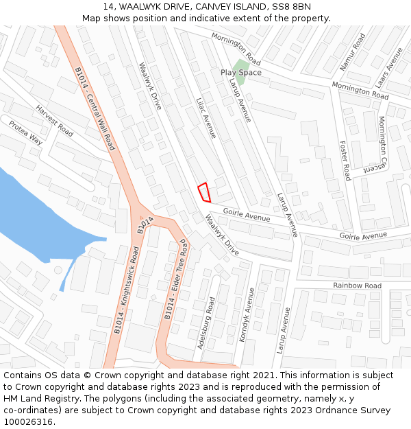 14, WAALWYK DRIVE, CANVEY ISLAND, SS8 8BN: Location map and indicative extent of plot