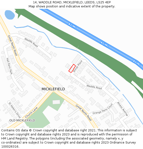 14, WADDLE ROAD, MICKLEFIELD, LEEDS, LS25 4EP: Location map and indicative extent of plot