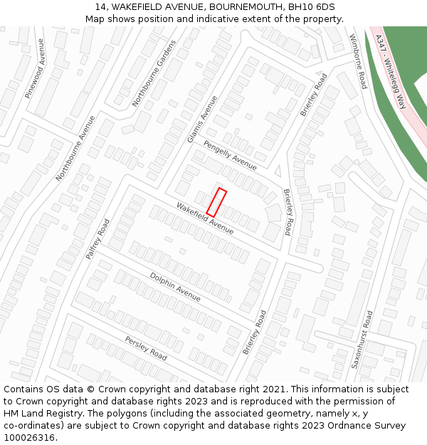 14, WAKEFIELD AVENUE, BOURNEMOUTH, BH10 6DS: Location map and indicative extent of plot