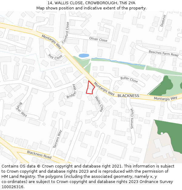 14, WALLIS CLOSE, CROWBOROUGH, TN6 2YA: Location map and indicative extent of plot