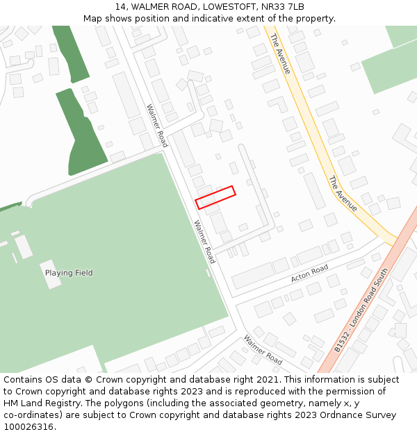 14, WALMER ROAD, LOWESTOFT, NR33 7LB: Location map and indicative extent of plot