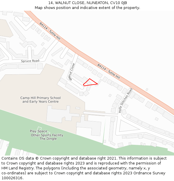 14, WALNUT CLOSE, NUNEATON, CV10 0JB: Location map and indicative extent of plot