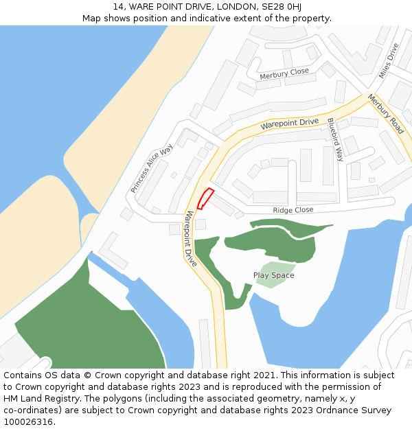 14, WARE POINT DRIVE, LONDON, SE28 0HJ: Location map and indicative extent of plot