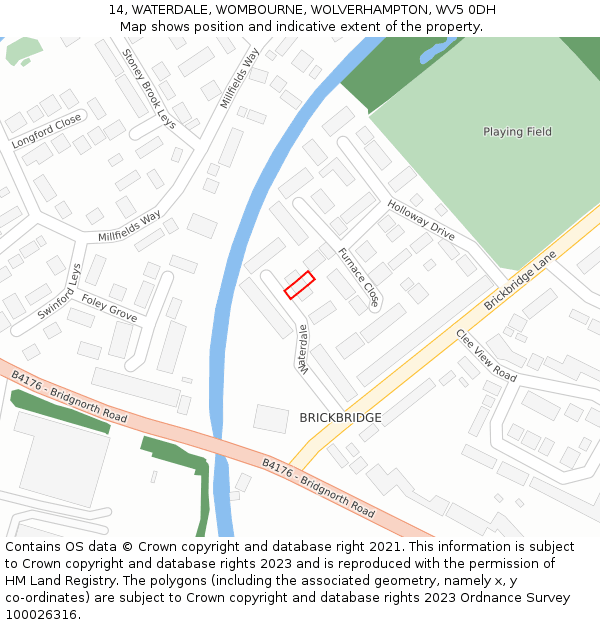 14, WATERDALE, WOMBOURNE, WOLVERHAMPTON, WV5 0DH: Location map and indicative extent of plot