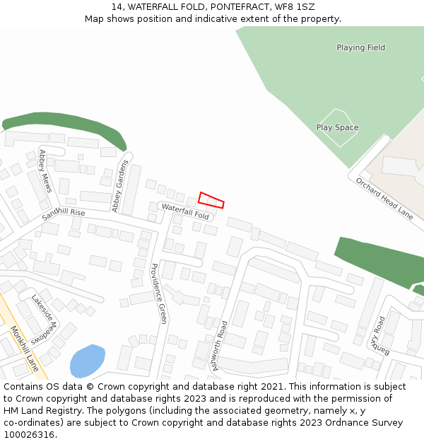 14, WATERFALL FOLD, PONTEFRACT, WF8 1SZ: Location map and indicative extent of plot