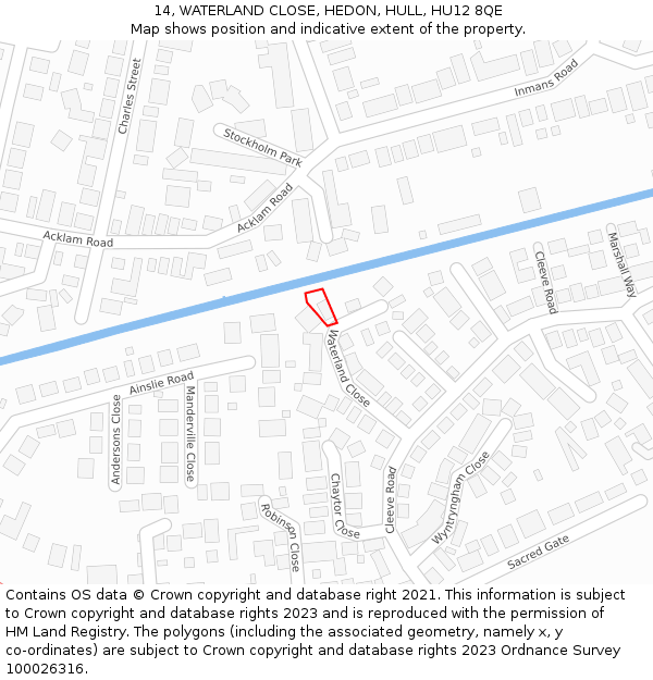14, WATERLAND CLOSE, HEDON, HULL, HU12 8QE: Location map and indicative extent of plot
