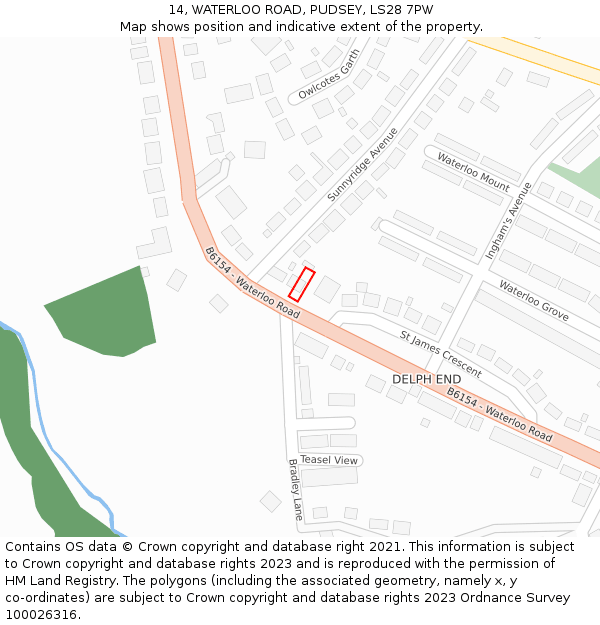 14, WATERLOO ROAD, PUDSEY, LS28 7PW: Location map and indicative extent of plot