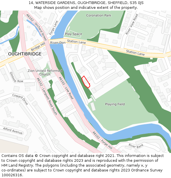 14, WATERSIDE GARDENS, OUGHTIBRIDGE, SHEFFIELD, S35 0JS: Location map and indicative extent of plot