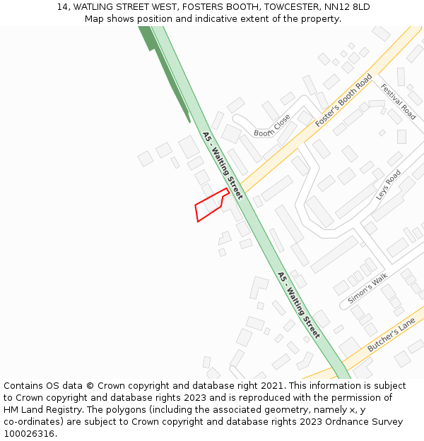 14, WATLING STREET WEST, FOSTERS BOOTH, TOWCESTER, NN12 8LD: Location map and indicative extent of plot