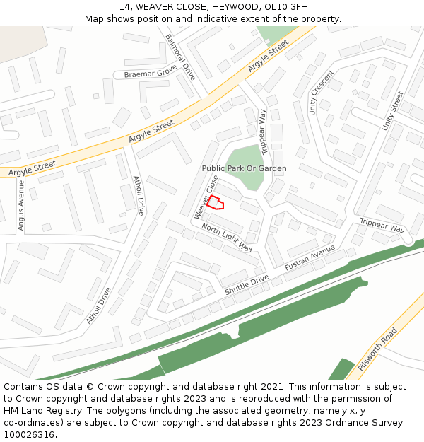 14, WEAVER CLOSE, HEYWOOD, OL10 3FH: Location map and indicative extent of plot