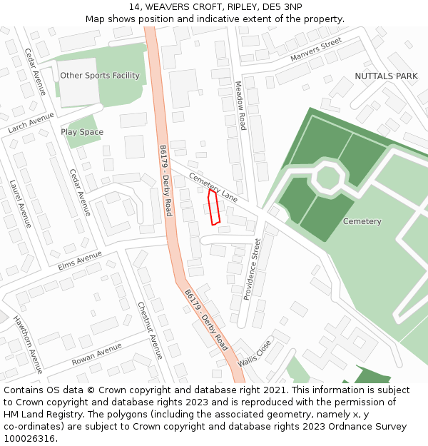 14, WEAVERS CROFT, RIPLEY, DE5 3NP: Location map and indicative extent of plot