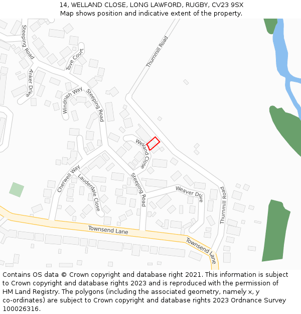 14, WELLAND CLOSE, LONG LAWFORD, RUGBY, CV23 9SX: Location map and indicative extent of plot