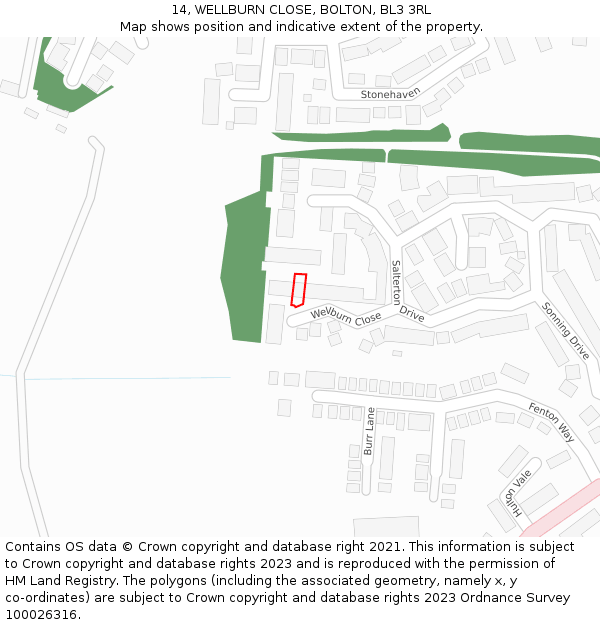14, WELLBURN CLOSE, BOLTON, BL3 3RL: Location map and indicative extent of plot