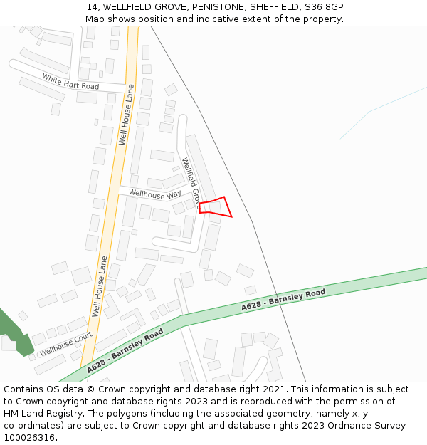 14, WELLFIELD GROVE, PENISTONE, SHEFFIELD, S36 8GP: Location map and indicative extent of plot