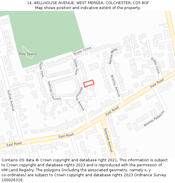 14, WELLHOUSE AVENUE, WEST MERSEA, COLCHESTER, CO5 8GF: Location map and indicative extent of plot