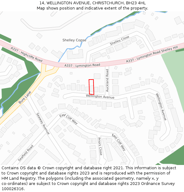 14, WELLINGTON AVENUE, CHRISTCHURCH, BH23 4HL: Location map and indicative extent of plot