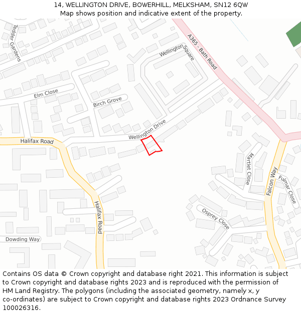 14, WELLINGTON DRIVE, BOWERHILL, MELKSHAM, SN12 6QW: Location map and indicative extent of plot