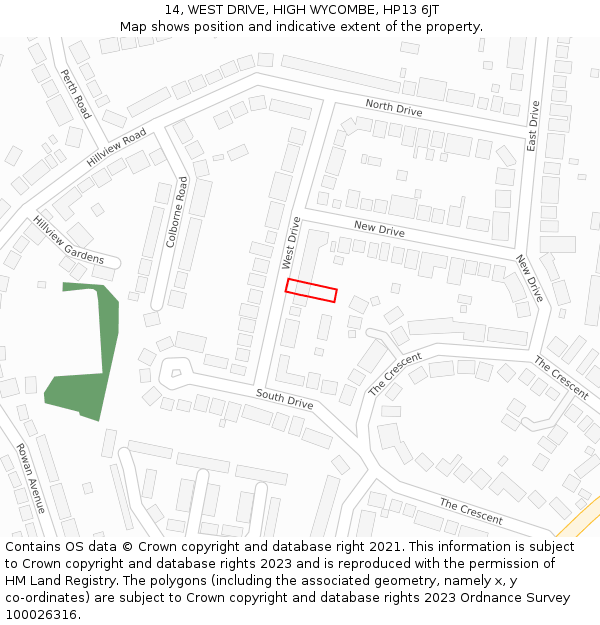 14, WEST DRIVE, HIGH WYCOMBE, HP13 6JT: Location map and indicative extent of plot
