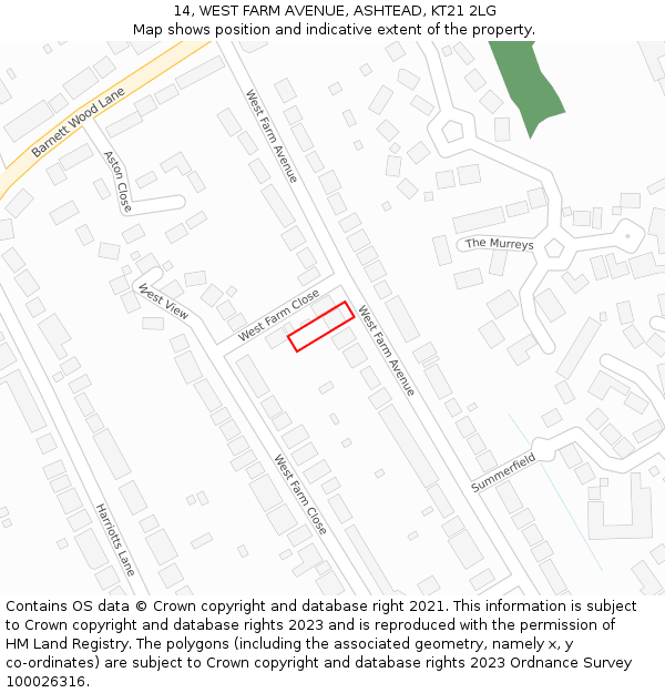 14, WEST FARM AVENUE, ASHTEAD, KT21 2LG: Location map and indicative extent of plot