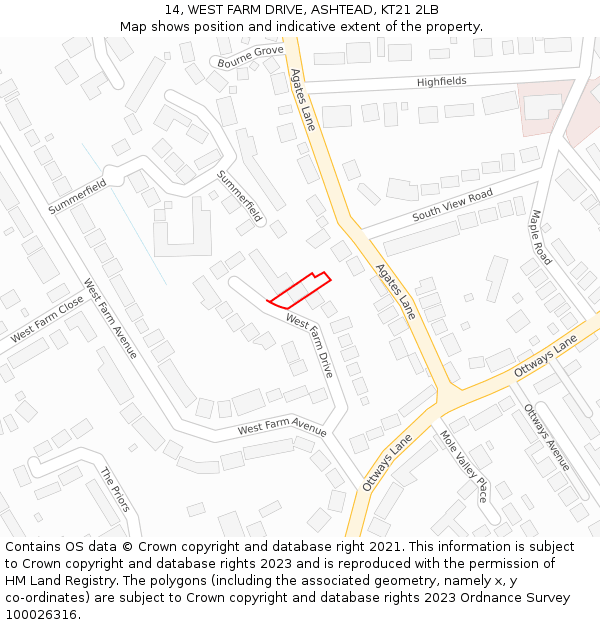 14, WEST FARM DRIVE, ASHTEAD, KT21 2LB: Location map and indicative extent of plot