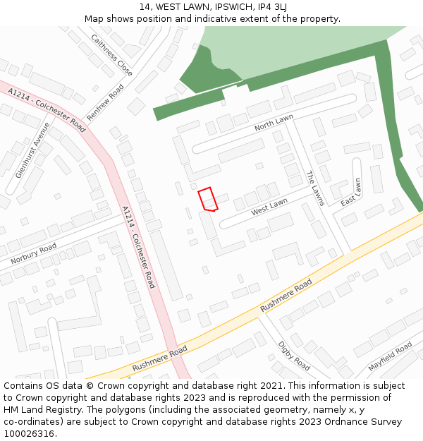 14, WEST LAWN, IPSWICH, IP4 3LJ: Location map and indicative extent of plot