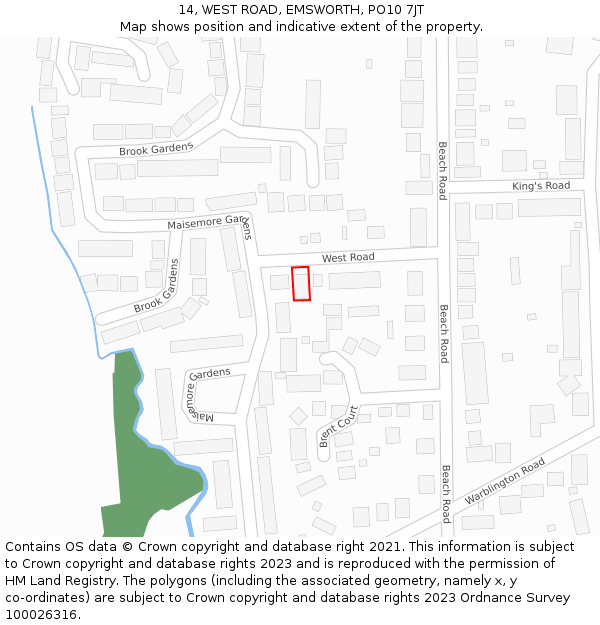 14, WEST ROAD, EMSWORTH, PO10 7JT: Location map and indicative extent of plot