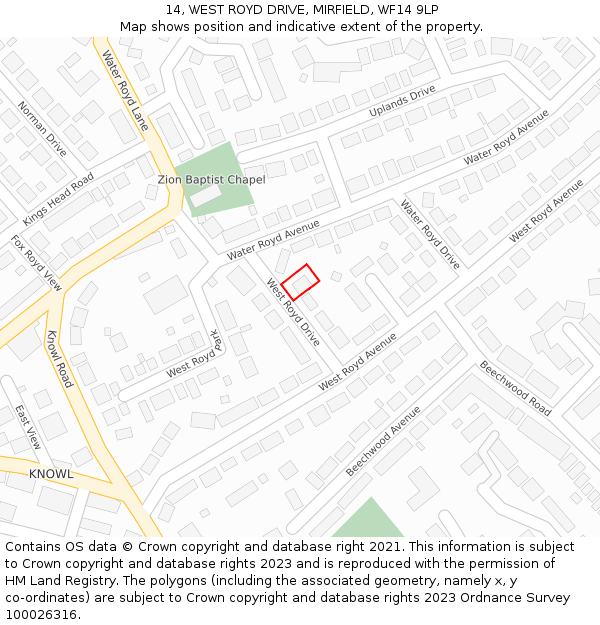 14, WEST ROYD DRIVE, MIRFIELD, WF14 9LP: Location map and indicative extent of plot