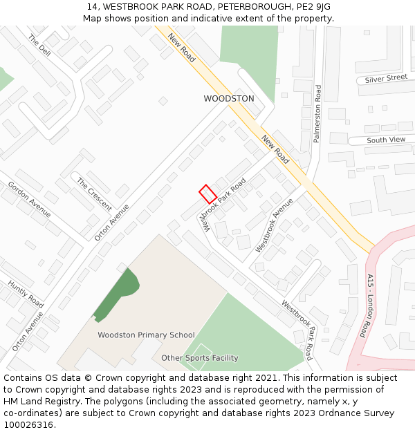 14, WESTBROOK PARK ROAD, PETERBOROUGH, PE2 9JG: Location map and indicative extent of plot