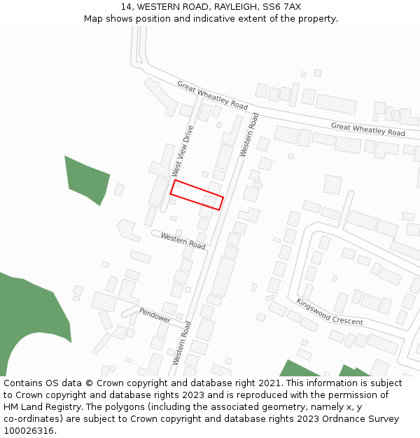 14, WESTERN ROAD, RAYLEIGH, SS6 7AX: Location map and indicative extent of plot