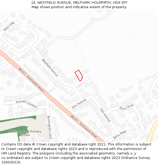 14, WESTFIELD AVENUE, MELTHAM, HOLMFIRTH, HD9 5PY: Location map and indicative extent of plot
