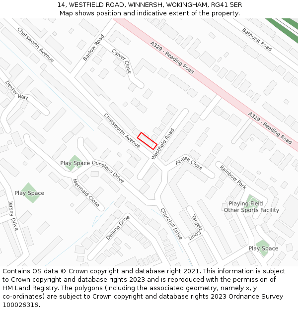 14, WESTFIELD ROAD, WINNERSH, WOKINGHAM, RG41 5ER: Location map and indicative extent of plot