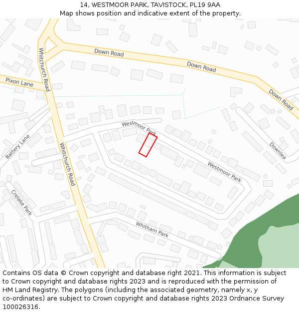 14, WESTMOOR PARK, TAVISTOCK, PL19 9AA: Location map and indicative extent of plot