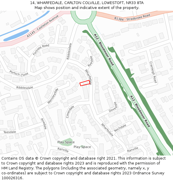 14, WHARFEDALE, CARLTON COLVILLE, LOWESTOFT, NR33 8TA: Location map and indicative extent of plot