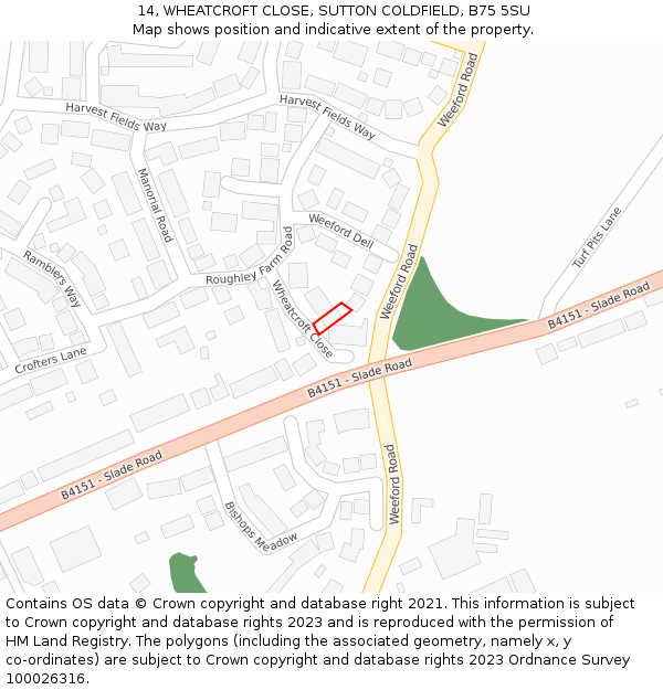 14, WHEATCROFT CLOSE, SUTTON COLDFIELD, B75 5SU: Location map and indicative extent of plot