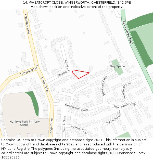 14, WHEATCROFT CLOSE, WINGERWORTH, CHESTERFIELD, S42 6PE: Location map and indicative extent of plot