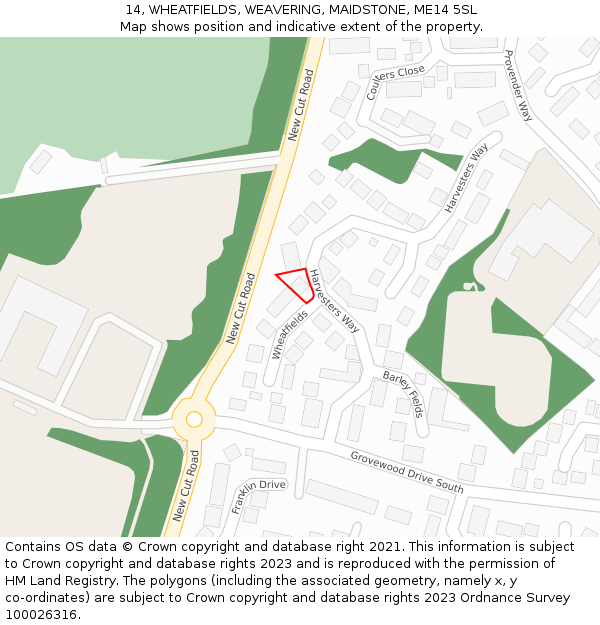 14, WHEATFIELDS, WEAVERING, MAIDSTONE, ME14 5SL: Location map and indicative extent of plot