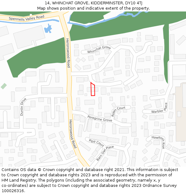 14, WHINCHAT GROVE, KIDDERMINSTER, DY10 4TJ: Location map and indicative extent of plot