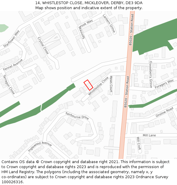 14, WHISTLESTOP CLOSE, MICKLEOVER, DERBY, DE3 9DA: Location map and indicative extent of plot