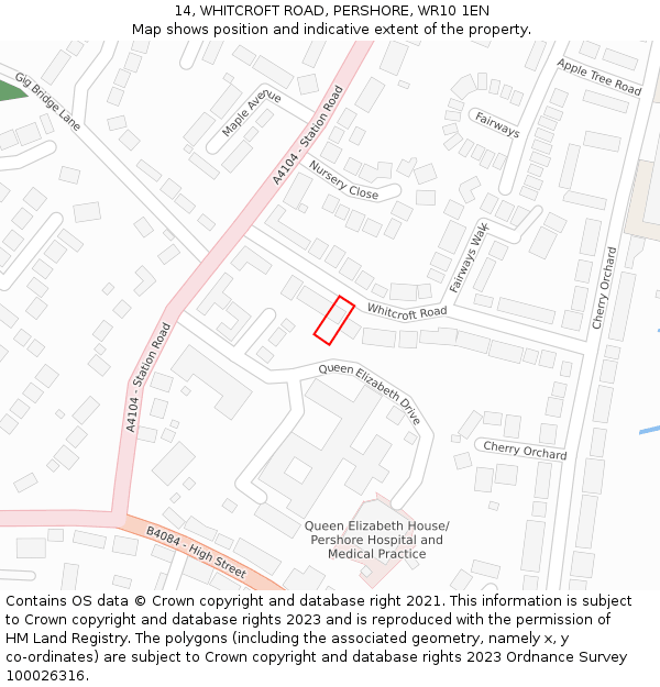 14, WHITCROFT ROAD, PERSHORE, WR10 1EN: Location map and indicative extent of plot