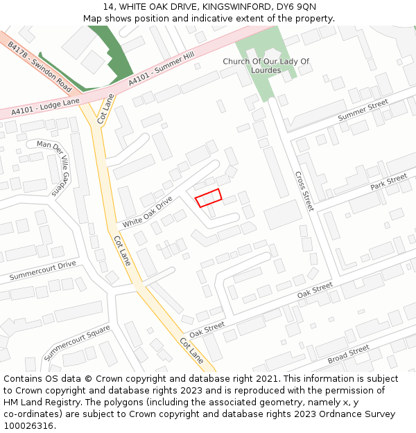 14, WHITE OAK DRIVE, KINGSWINFORD, DY6 9QN: Location map and indicative extent of plot