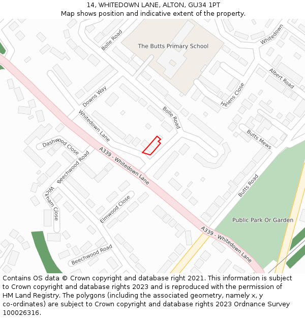 14, WHITEDOWN LANE, ALTON, GU34 1PT: Location map and indicative extent of plot