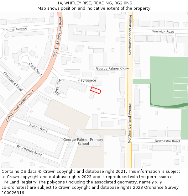 14, WHITLEY RISE, READING, RG2 0NS: Location map and indicative extent of plot