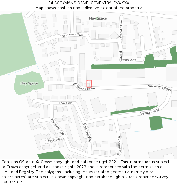 14, WICKMANS DRIVE, COVENTRY, CV4 9XX: Location map and indicative extent of plot