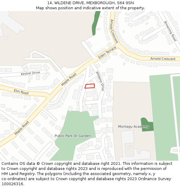 14, WILDENE DRIVE, MEXBOROUGH, S64 9SN: Location map and indicative extent of plot