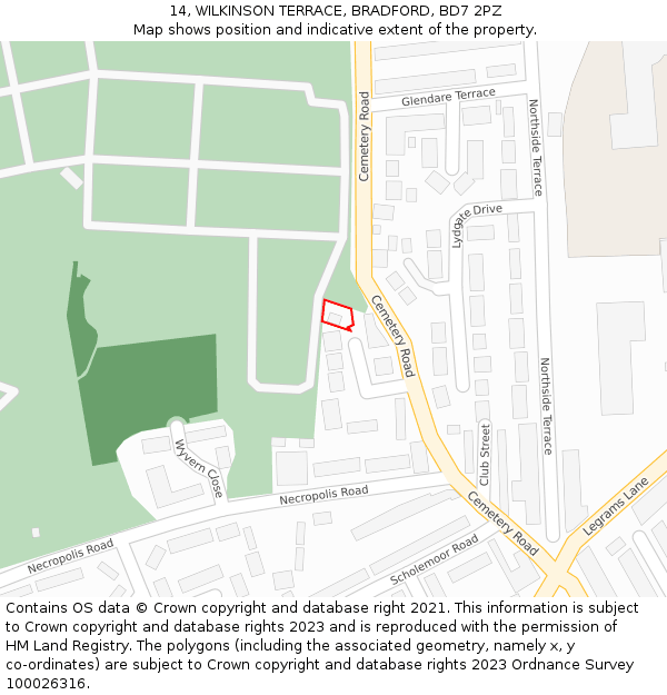 14, WILKINSON TERRACE, BRADFORD, BD7 2PZ: Location map and indicative extent of plot
